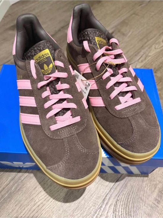 adidas Shoes - adidas Brown Suede Sneakers with Pink Stripes and Laces